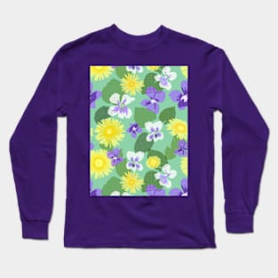 Cross-stitch Dandelions and Violets on Mint Green Vertical Long Sleeve T-Shirt